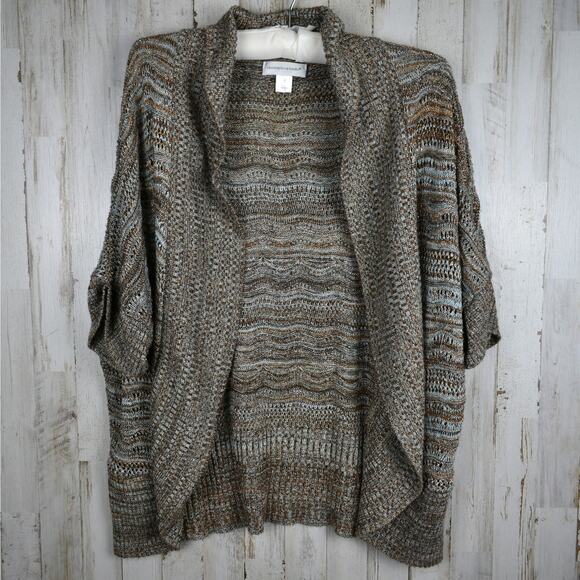 Christopher & Banks Short Sleeve Open Cardigan sweater brown/blue sz small loose - Picture 2 of 10